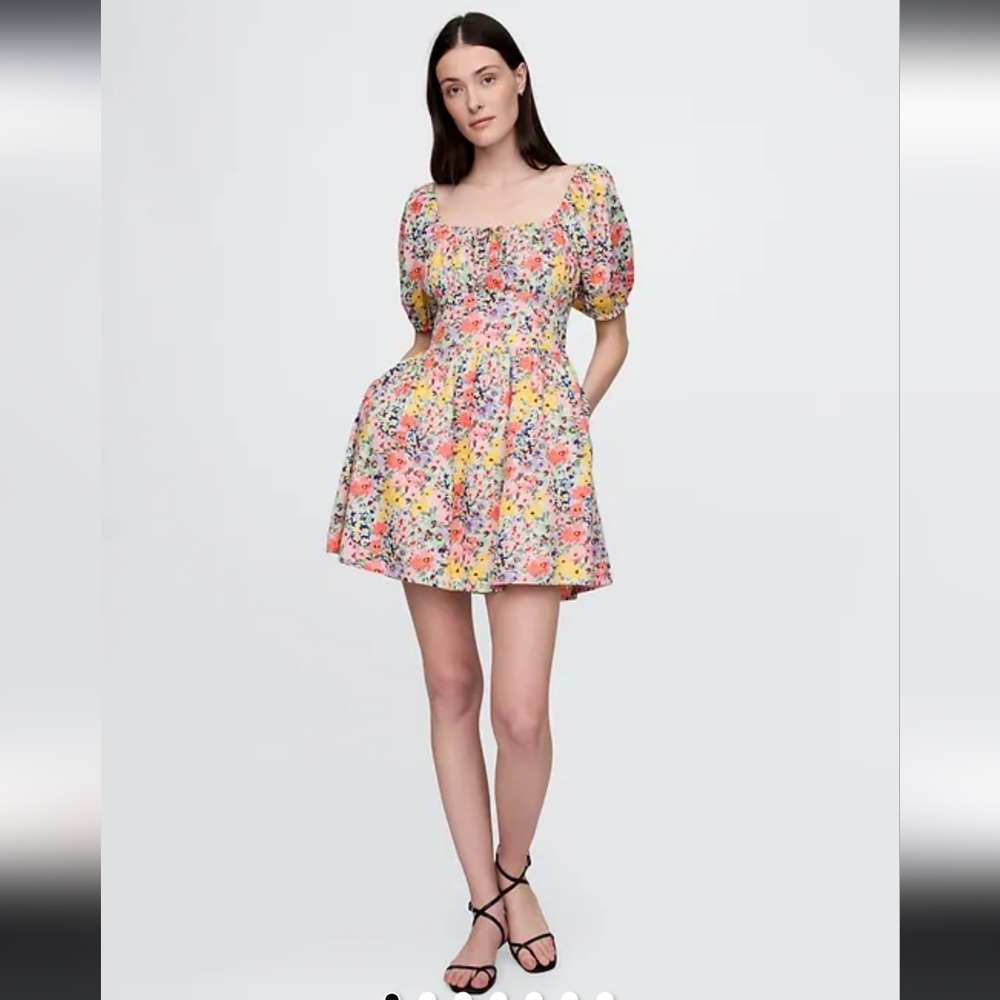 GAP Floral Multicolor Puff Sleeve Mini Dress